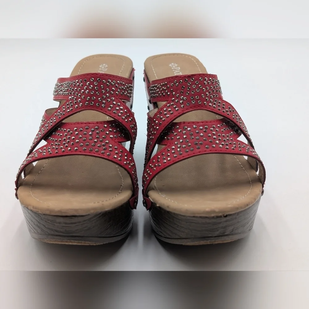 Patrizia By Spring Step Studded Red Sequin High Heel Wedge Sandal Sz US 9 EU 40 - Picture 7 of 16